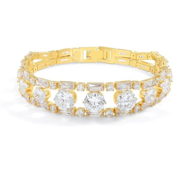 14K Gold Plated Tennis Bracelet for Women CZ Sparkly Everyday Jewelry Gift - Picture 1 of 7